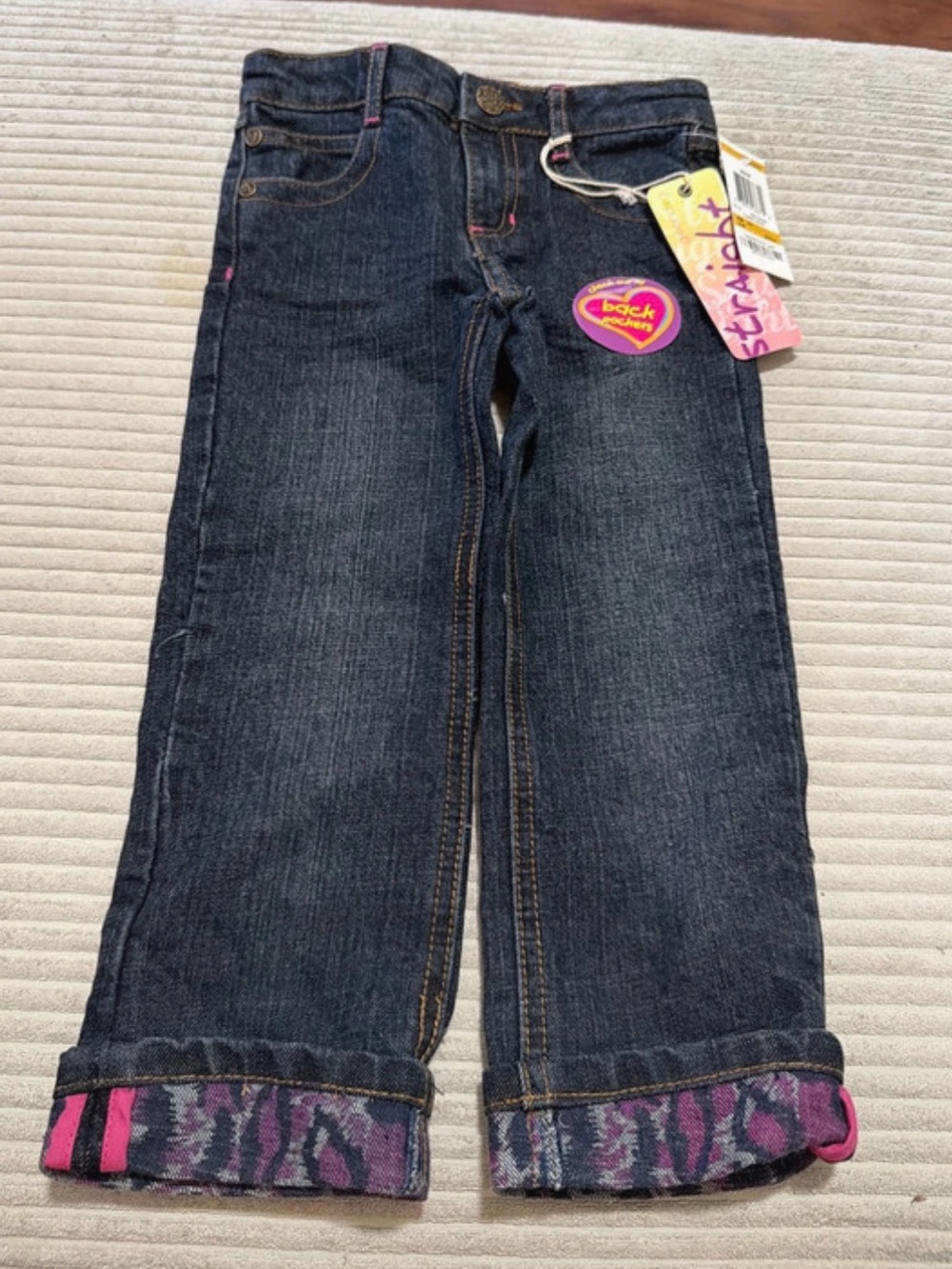 greendog Dark Denim Jeans with Pink Accent and Patterned Cuffs